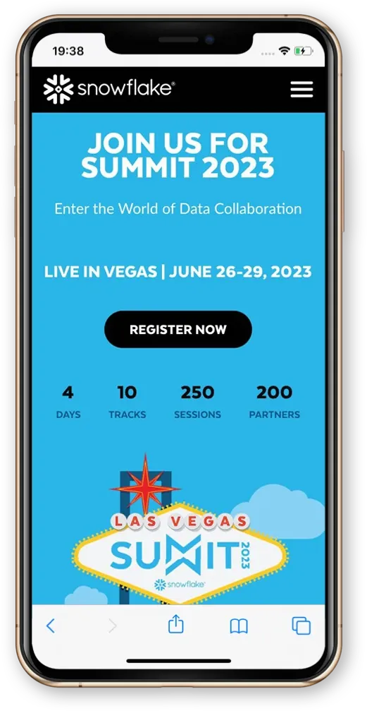 Event website on a smartphone screen